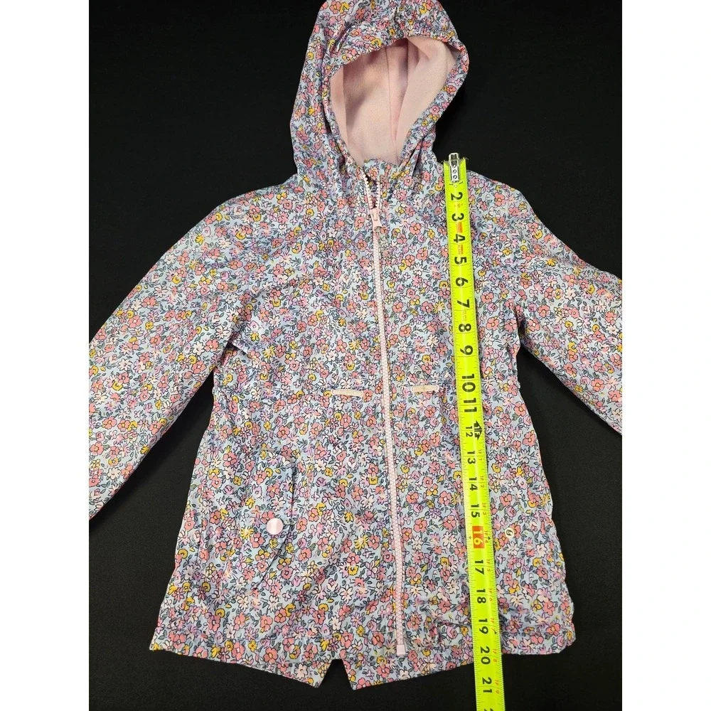 OshKosh B'gosh Girls L 6X Floral Hooded Jacket Pink Fleece Lined Zip Coat
